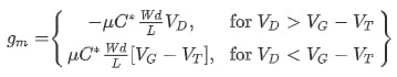 The transconductance equation for OECTs