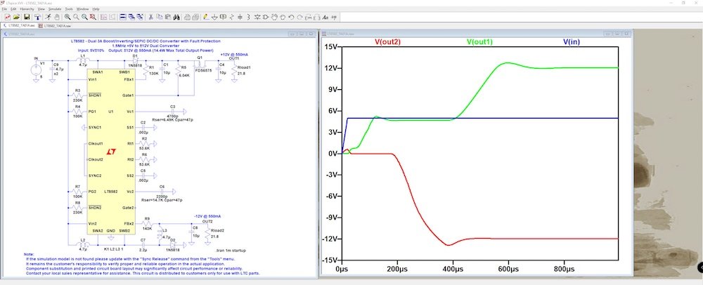 Screen capture of an LTspice simulation for the DC1734A demo board