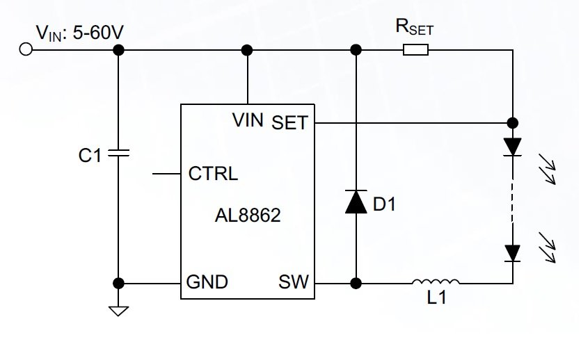 While the power switch is integrated into the IC, choosing some external components is still required