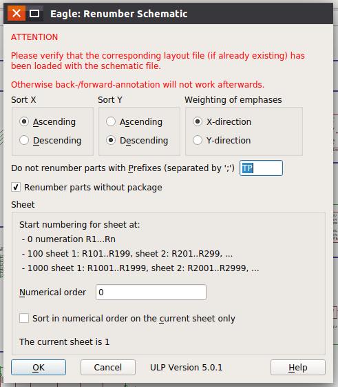 Renumber parts tool interface