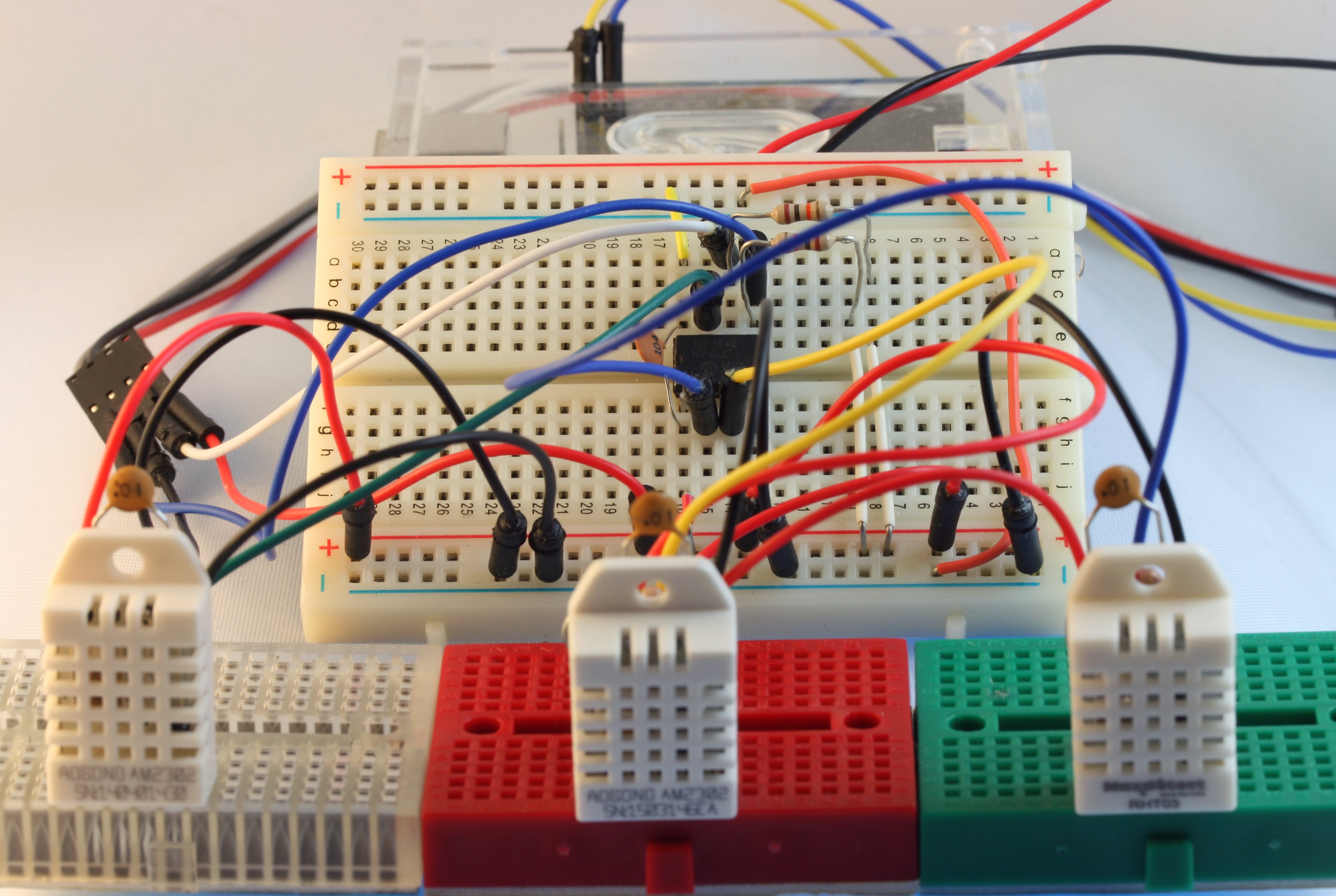 The project circuits on breadboards.
