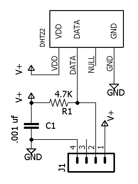 Figure 2. Schematic for a single DHT22 sensor. One board is required for each of the 3 sensors.