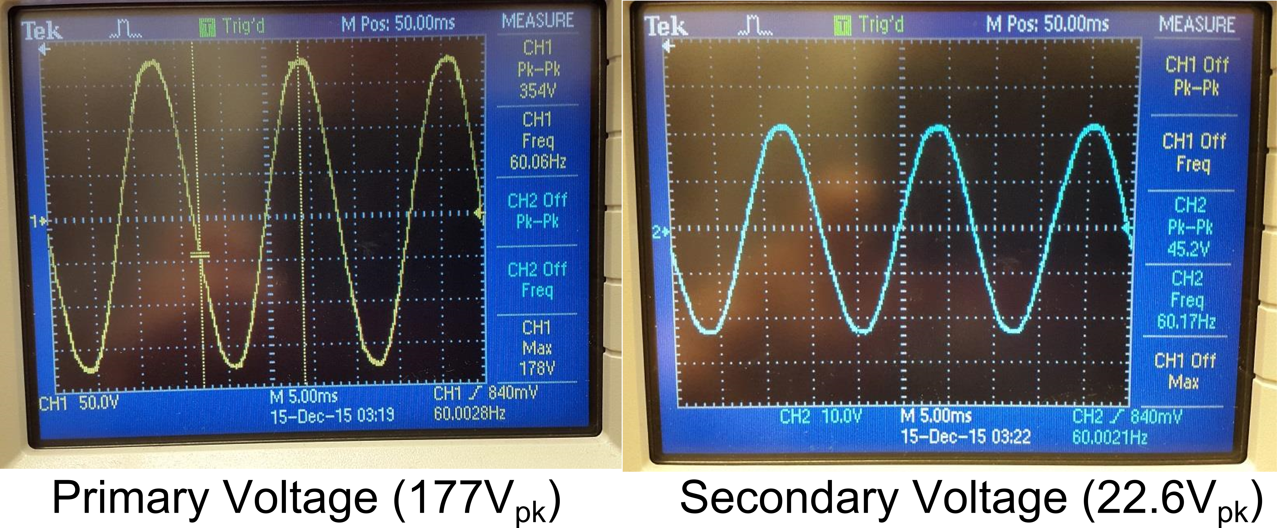 Primary and Secondary Voltages of Transformer