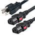 0400.072AL,3-Conductor,3-Conductor AC Power Cord 18 AWG NEMA 5-15P to Dual C13 Auto-Locking Plugs SJTW Jacket 6 Feet Black
